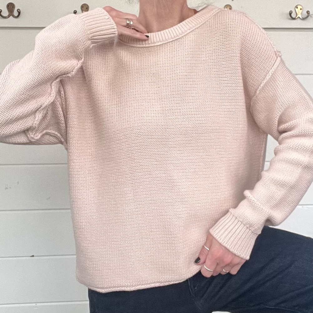 Chelsea & Theodore 100% Cotton Sweater. Pink/ Peach/ Cream Color. Size L.